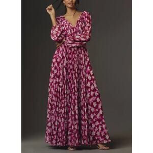 ML Monique Lhuillier Melanie Long-Sleeve V-Neck A-Line Maxi Dress Size 4 NWT